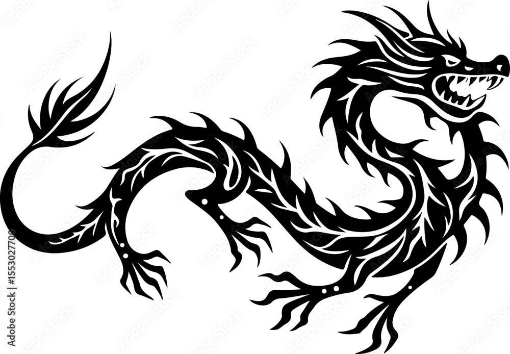 Obraz premium Stylized Asian Dragon Tattoo's design vector bundle