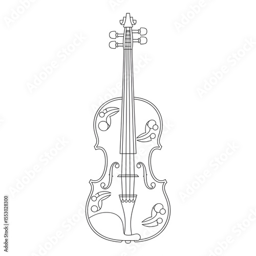 A black and white violin illustration vector style coloring page 