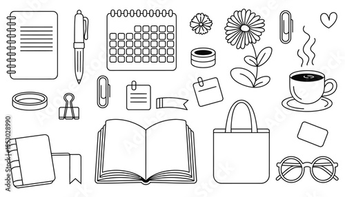 Vector set of office stationery icons for school or business design