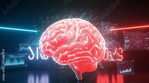 Glowing brain data processing digital futuristic background