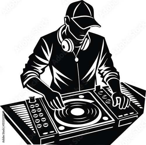 Silhouette of a DJ Mixing Deck