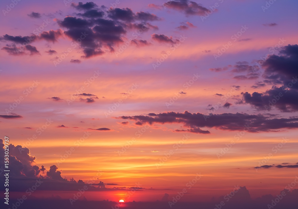 Naklejka premium Tranquil Sunset Scene — Soft Summer Sky with Golden and Pink Hues