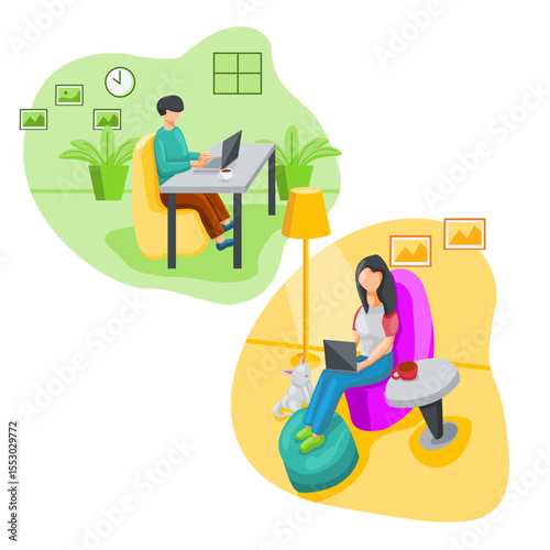 Work, Home, Laptop royalty-free vector graphic. Free for use & download.