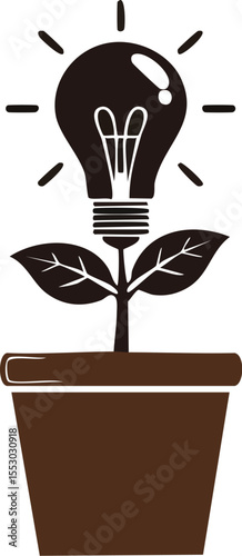 Lightbulb idea Growth: A creative illustration showing a lightbulb sprouting like a plant from a pot, it perfectly embodies concepts of ideas, innovation and growth.