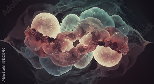 Cells dividing in a dark environment represent a biological process of organic growth and cellular development in the body.
