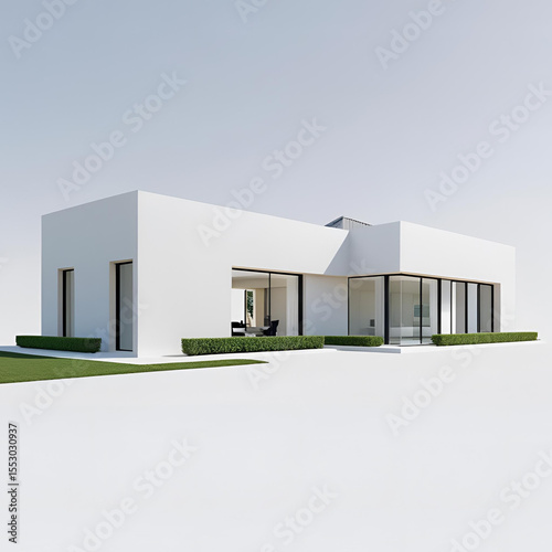 Modern architecture of an office building with a green roof and grass exterior, featuring a contemporary commercial design photo