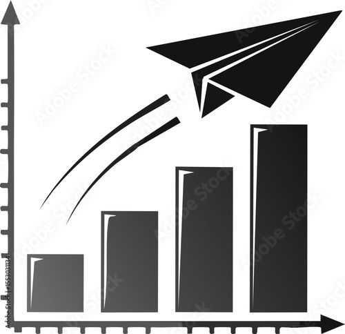 Soaring Towards Success: A dynamic visual metaphor of growth and progress, depicting a paper airplane taking flight over a rising bar graph.