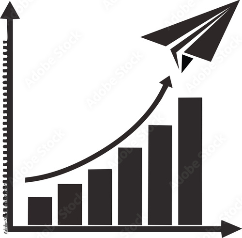Soaring Growth: A visual representation of upward progress with a paper airplane soaring above a bar graph, symbolizing growth and business success.
