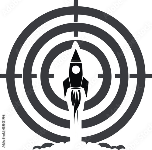 Targeted Launch: A graphic, simplified illustration of a rocket soaring towards a bullseye, symbolizing focused progress and achieving precise goals.