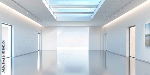 Modern Art Gallery Exhibition Space with Skylights and Minimalist White Interior