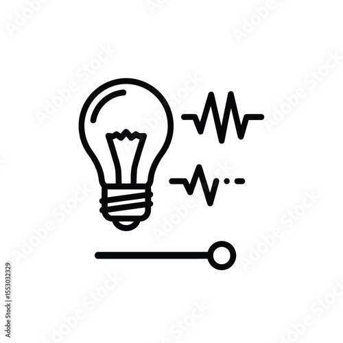 Line Art Illustration of Light Bulb with Waveform Signals and Control Slider Black and White Graphic Design Element for Technology Innovation Concept