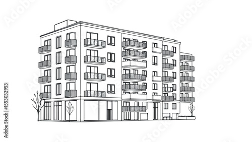 Architectural Design Modern Apartment Building Illustration