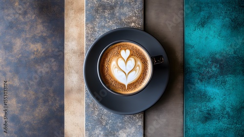 Flatlay Cappuccino Coffee Cup on Textured Background