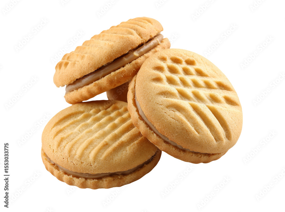 Delicious golden cream filled biscuits sweet treat snack, Isolated On Transparent Background Delicious golden cream filled biscuits sweet treat snack, Isolated On Transparent Background