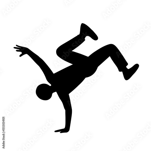 Silhouette of Breakdance Dancer Handstand in Dynamic Hip-Hop Street Move

