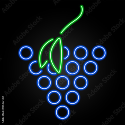 grape neon sign, modern glowing banner design, colorful modern design trends on black background. Vector illustration.