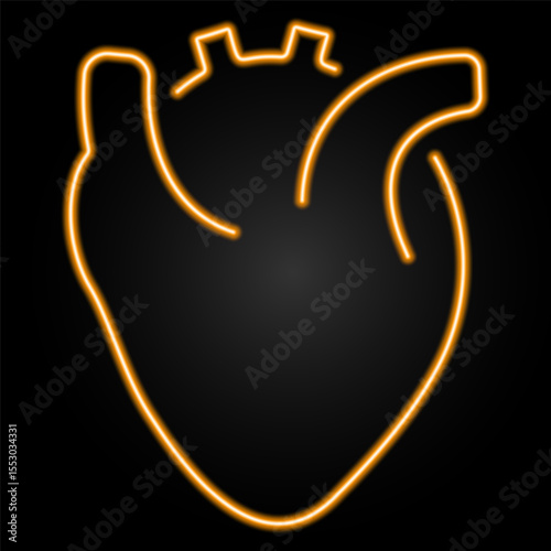 heart organ neon sign, modern glowing banner design, colorful modern design trends on black background. Vector illustration.