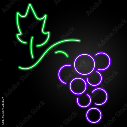 grape neon sign, modern glowing banner design, colorful modern design trends on black background. Vector illustration.