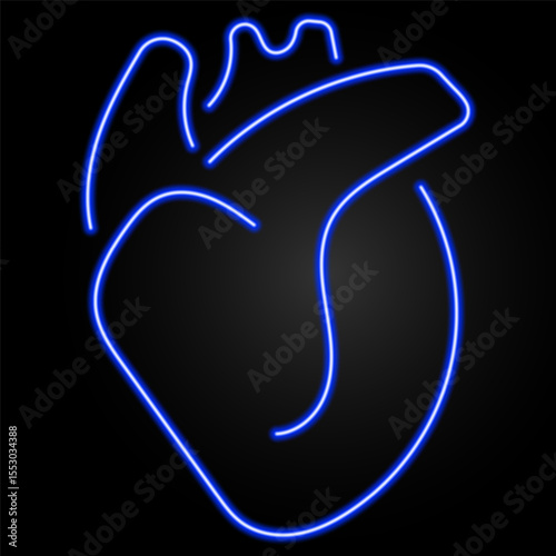 heart organ neon sign, modern glowing banner design, colorful modern design trends on black background. Vector illustration.