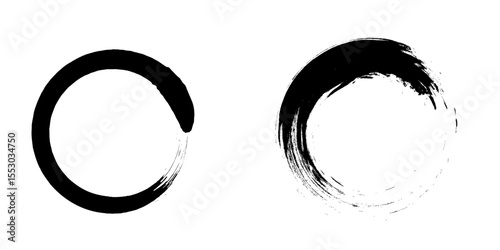 Grunge circles brush set. Black circle frames. Round line of black paint. Grunge round shapes. Circular ink brush stroke fro design elements. Vector illustration.