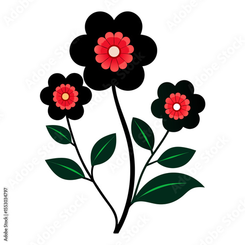 penny black flowers on white-background