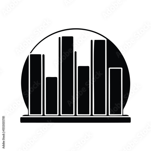 Simple black bar graph icon representing data analysis and trending visualizations