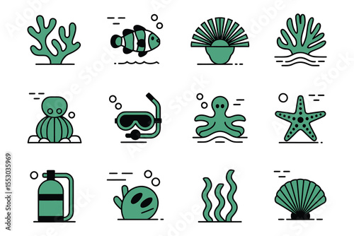 A vector icon set illustrating nature, garden, and travel symbols for eco-friendly designs
