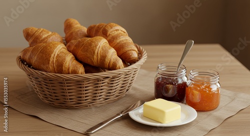 Golden Croissants and Sweet Spreads Await a Delightful Breakfast
