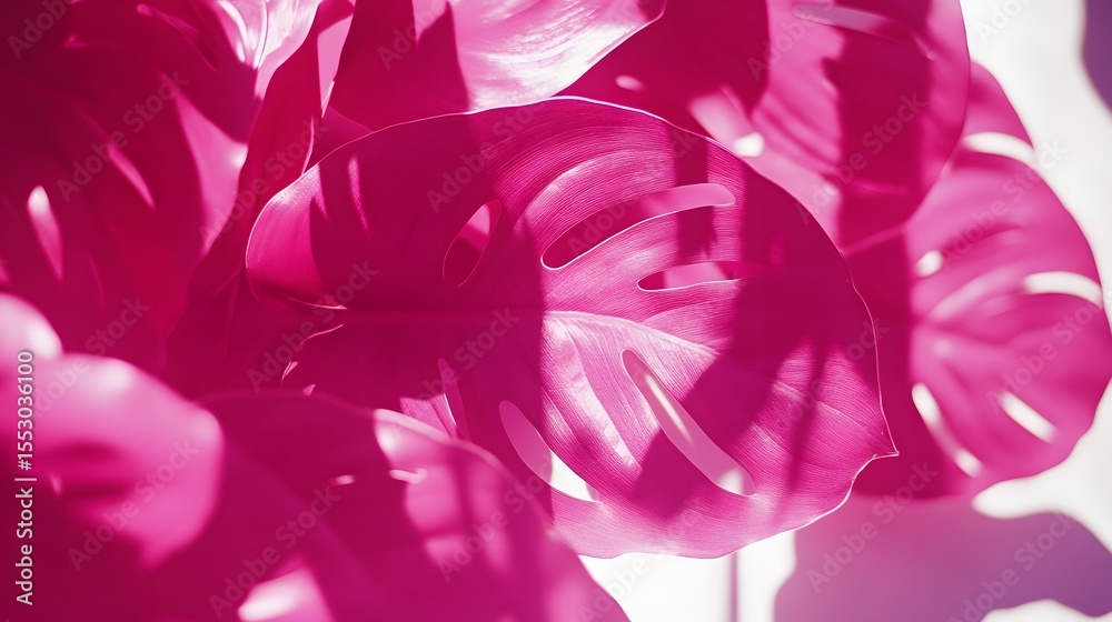Vibrant Pink Monstera Leaves Sunlight Shadow Vibrant Pink Monstera Leaves Sunlight Shadow