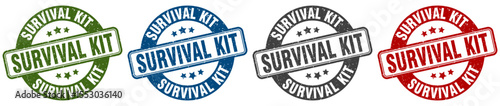 survival kit stamp. survival kit round stamp set isolated on white background