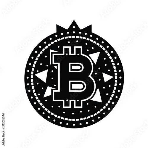Stylized Bitcoin Symbol in Geometric Circle with Ornamental Details