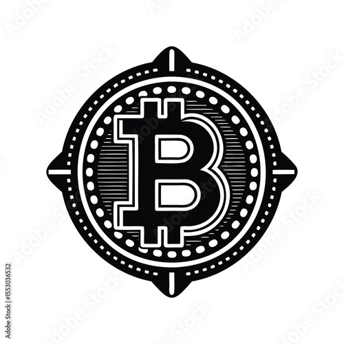 Bitcoin Symbol Art Deco Style Embossed Isolated Vector Illustration on White