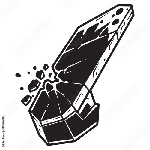 Geometric gemstone crystal shattering illustration black and white line art design abstract concept