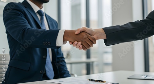 Businessmen Shaking Hands in Office for Partnership Agreement