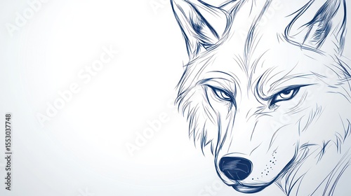 Fototapeta Wolf portrait, fine line art