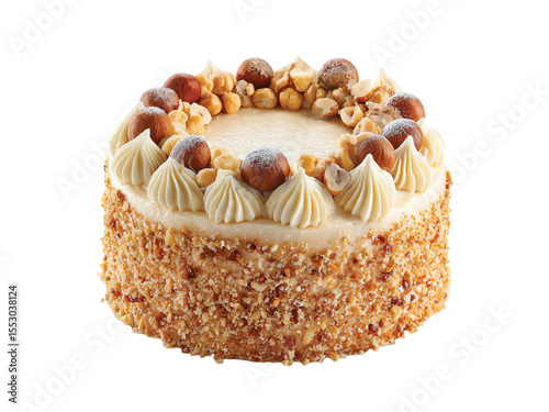Hazelnut birthday cake isolated on transparent background png