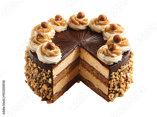 Hazelnut birthday cake isolated on transparent background png