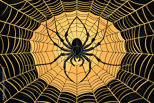 A striking graphic of a spider centered in a detailed spiderweb.