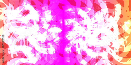 Vibrant abstract background with chaotic white brush strokes, pink and orange gradient, layered textures, and energetic artistic style.