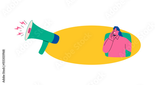 Business woman shoutout insert text. Flat vector illustration isolated on white background