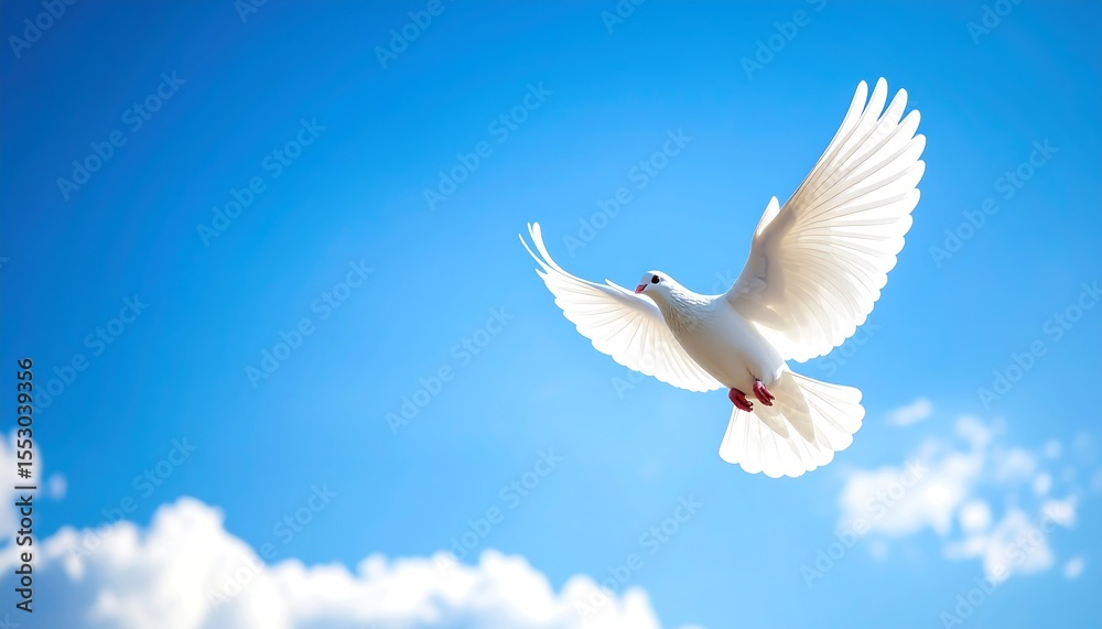 Softly lit blue sky with peaceful dove-formed cloud overhead Softly lit blue sky with peaceful dove-formed cloud overhead