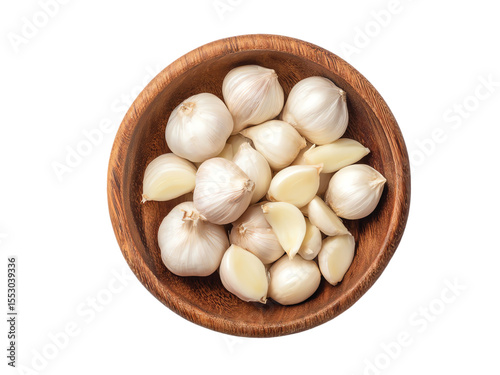  Garlics White wooden bowl isolated on transparent background png
