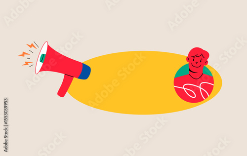 Man shoutout insert text. Colorful vector illustration