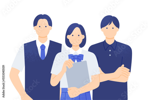 リーダーシップを発揮しそうな真面目な雰囲気 夏の制服を着た男女の学生 ベクターイラスト素材