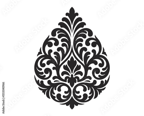 Intricate Damask Silhouette Design Timeless Ornamental Elegance on White Canvas.