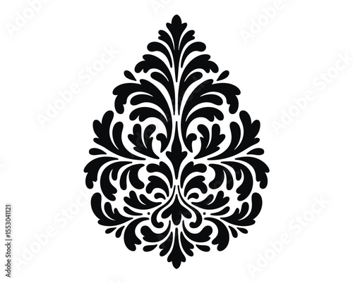 Intricate Damask Silhouette Design Timeless Ornamental Elegance on White Canvas.