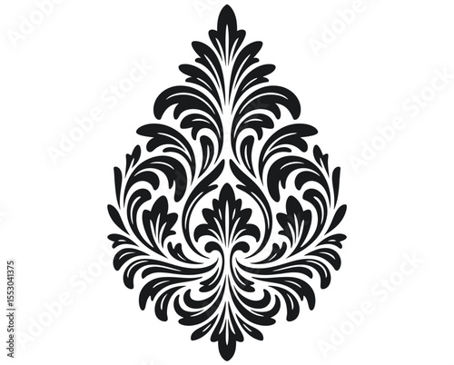 Intricate Damask Silhouette Design Timeless Ornamental Elegance on White Canvas.