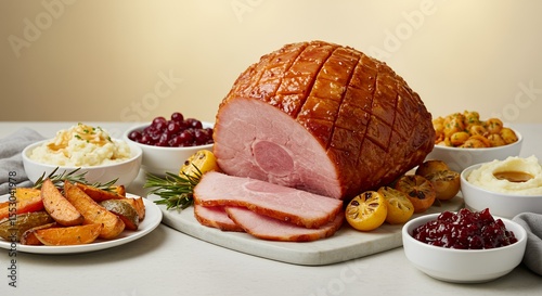 Glazed Ham with Festive Side Dishes Ready for a Delicious Holiday Feast
