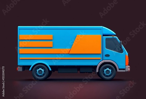 Flat blue and orange cargo truck icon, delivery service, logistics,  van,  distribution