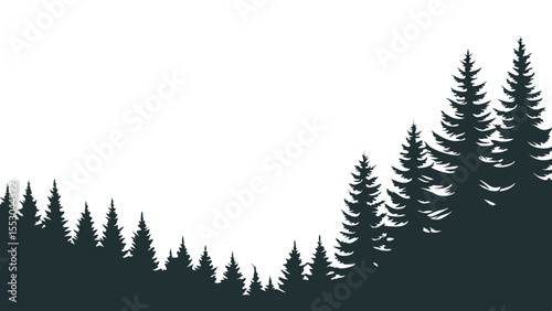Dark forest silhouette of pine trees with a gradient effect against a black background isolated on transparent background silhouette